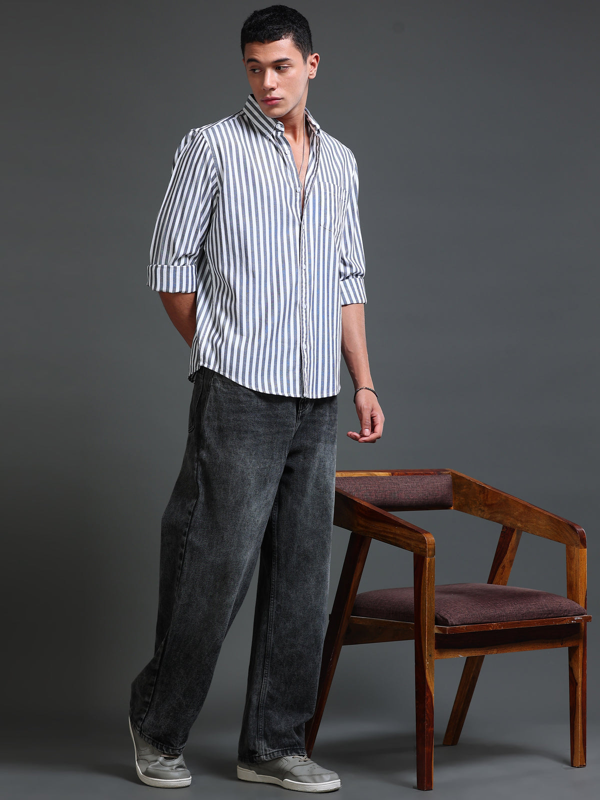 Men Stripes  Black Shirts