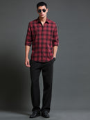Men's Melange Twill Red Checks Shirts