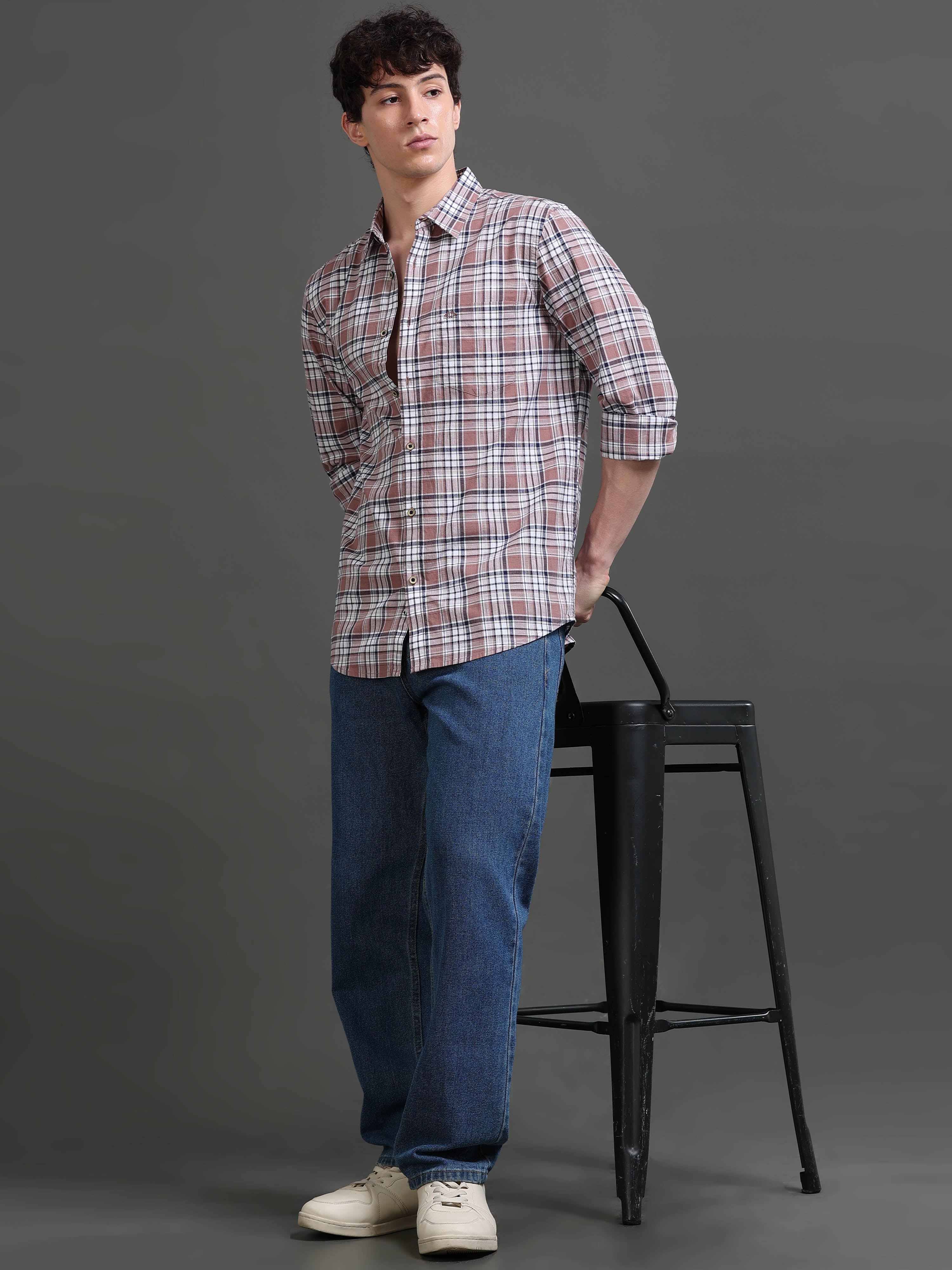 Men Smart Slim Fit Tartan Checks Checked Casual Shirt
