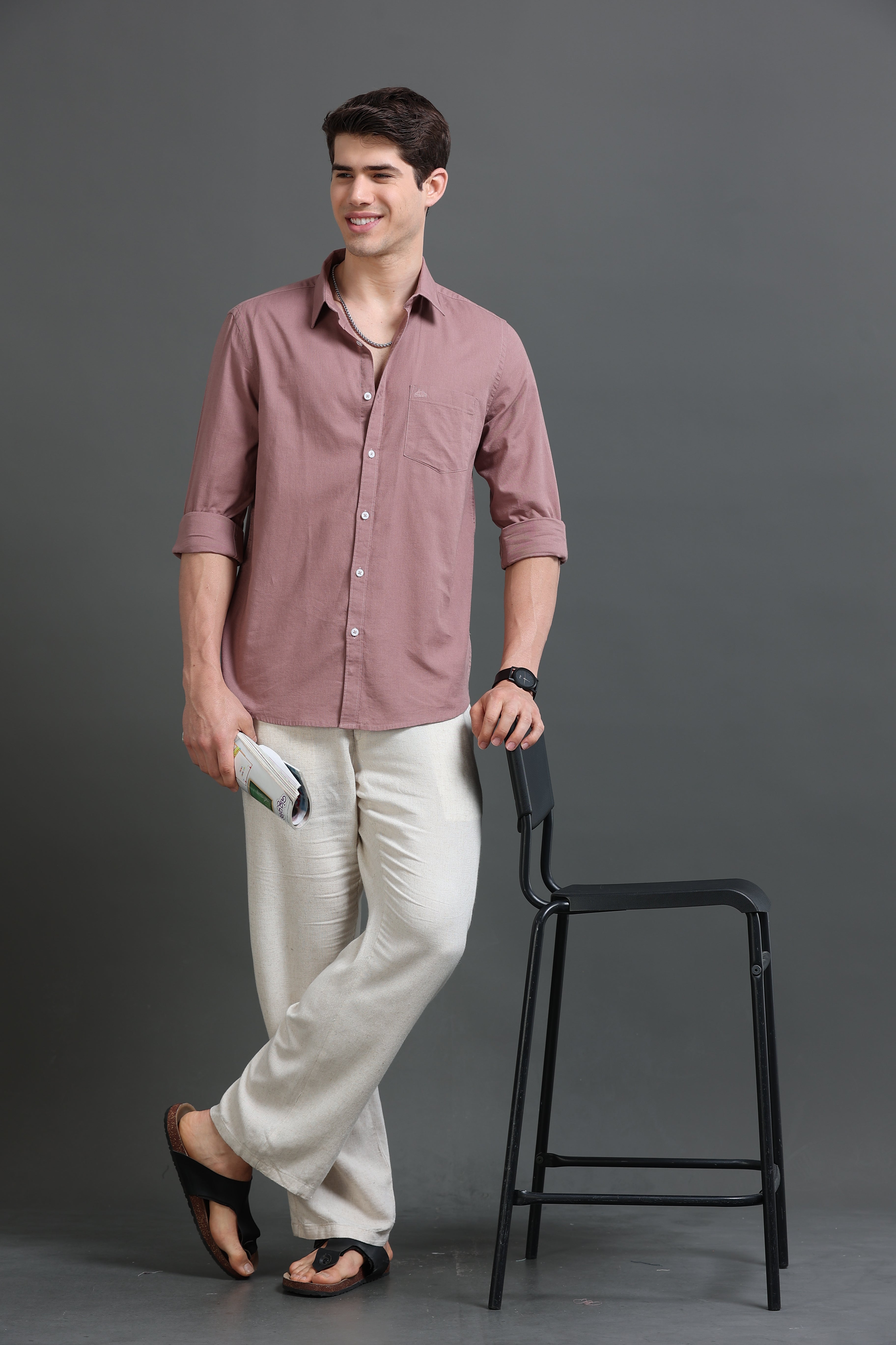 Men's Slub Slim Fit Solid Shirt