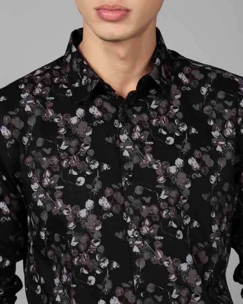 Smart Slim Fit Floral Printed Spread Collar Cotton Casual Shirt