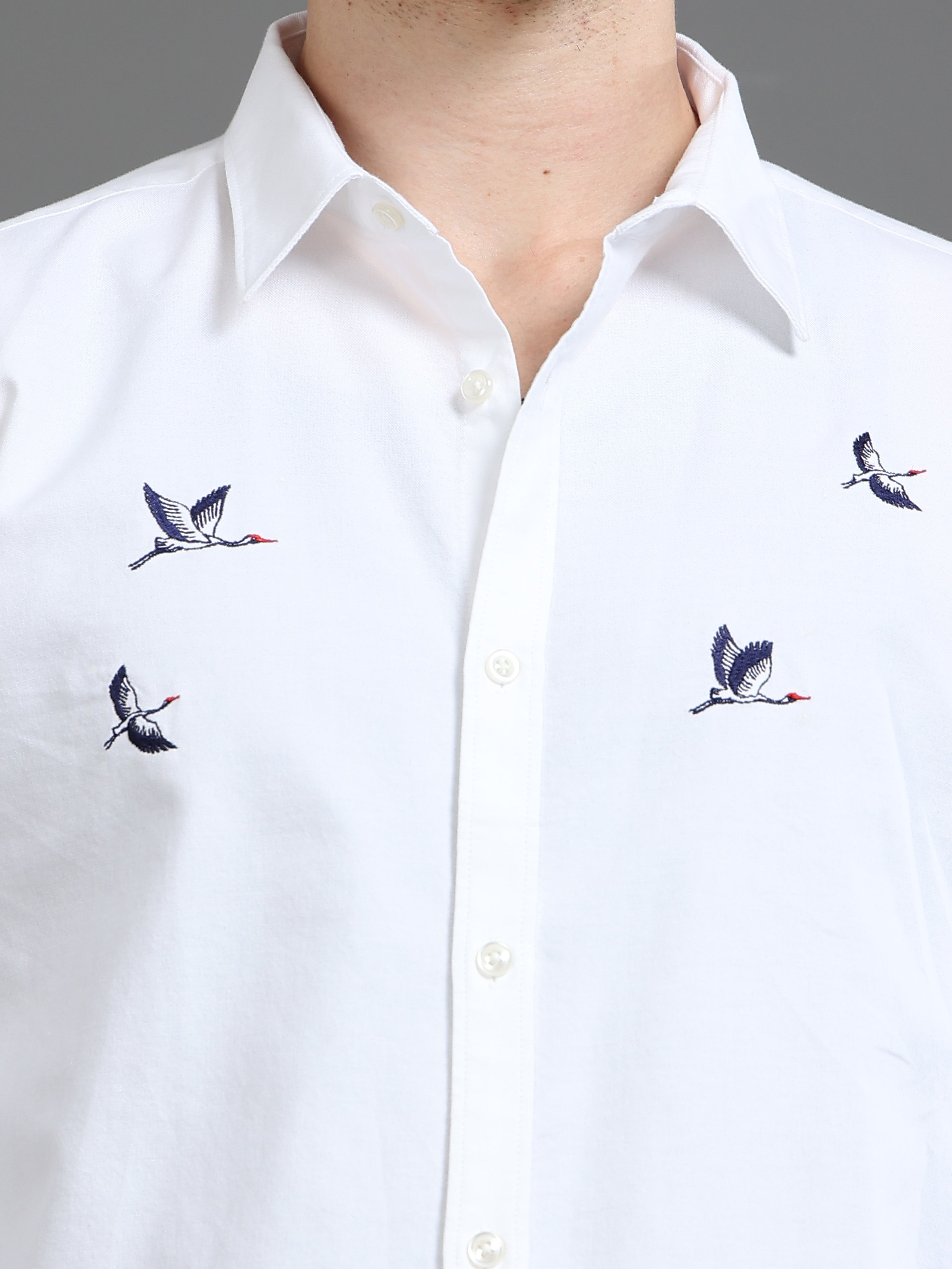 Men Oxford Embroidary Slim Fit Shirt