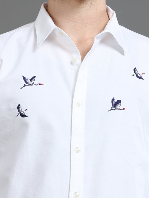 Men Oxford Embroidary Slim Fit Shirt