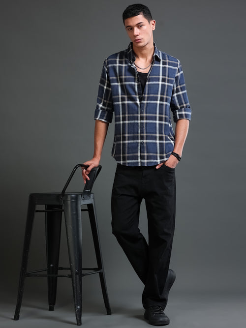 Men Navy Checks Shirt
