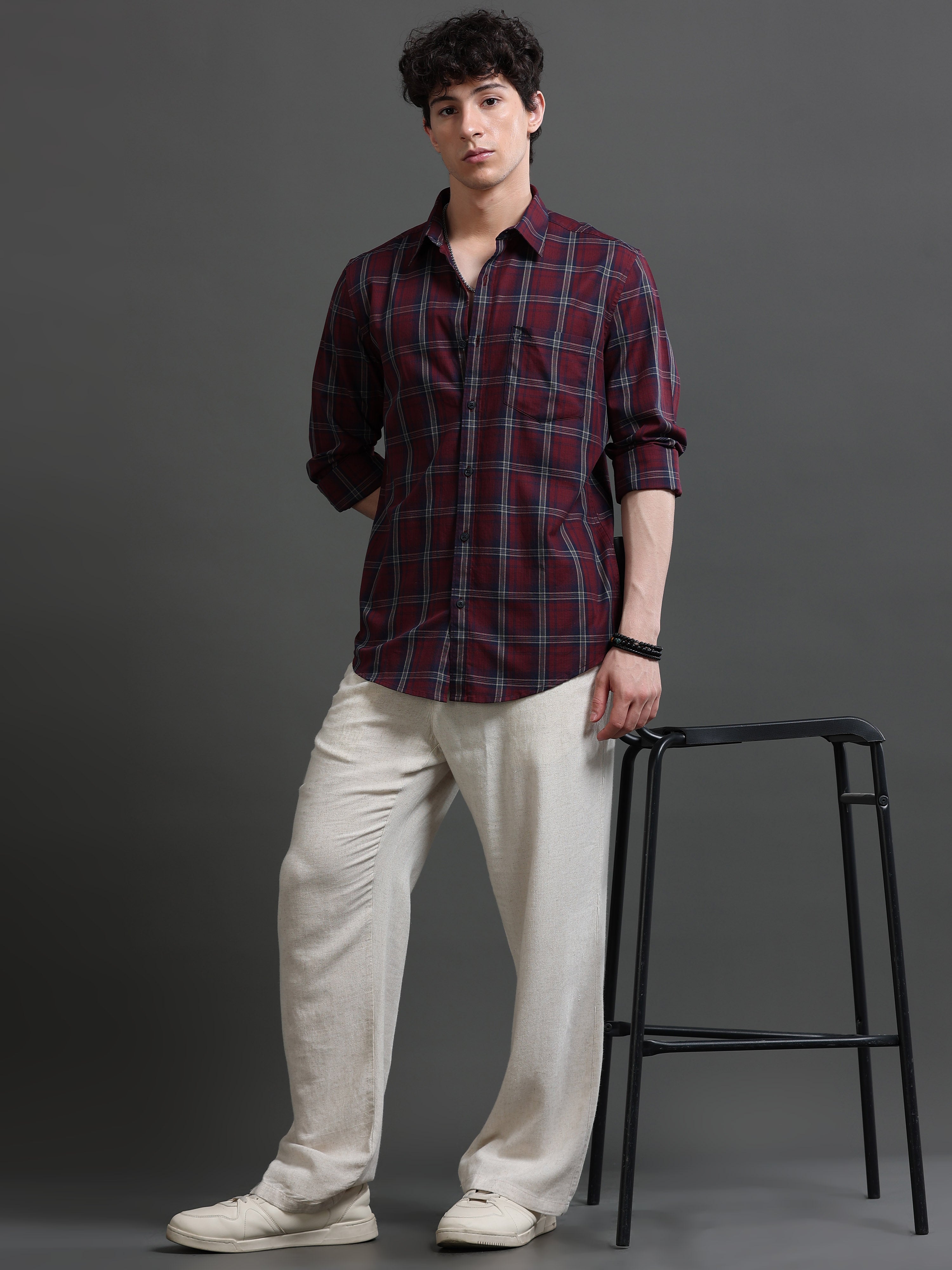 Men Smart Slim Fit Tartan Checks Checked Casual Shirt