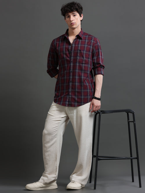 Men Smart Slim Fit Tartan Checks Checked Casual Shirt
