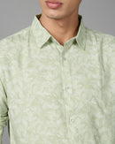Men Smart Slim Fit Floral Printed Spread Collar Cotton Casual Shirt
