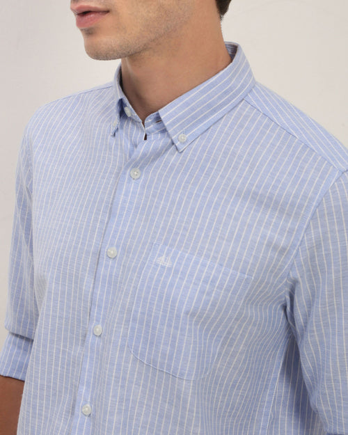 Smart Slim Fit Striped Button-Down Collar Cotton Casual Shirt