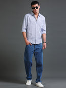 Men Stripes Navy Shirts