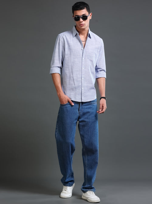 Men Stripes Navy Shirts