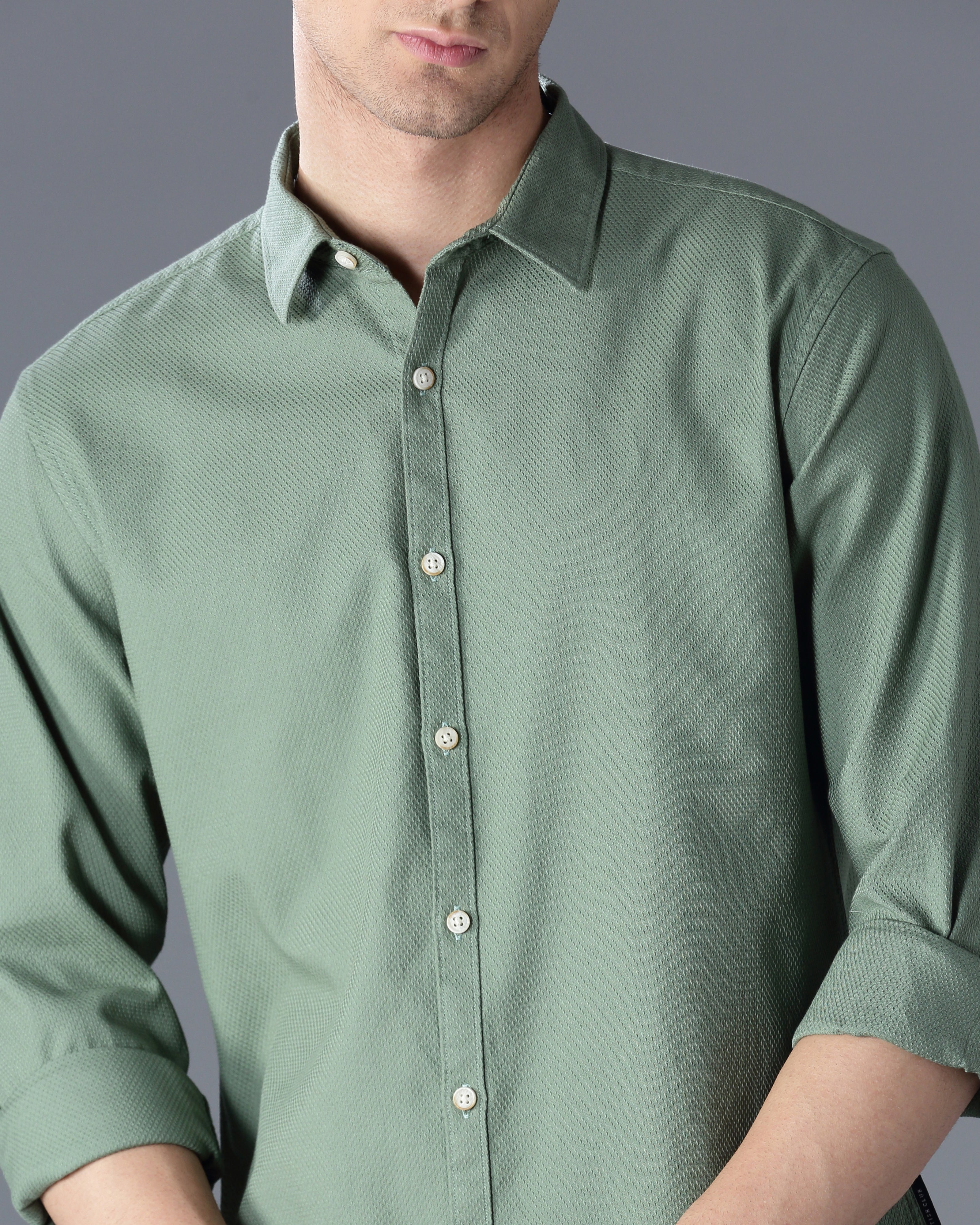 Green Self Design Dobby Casual Shirt