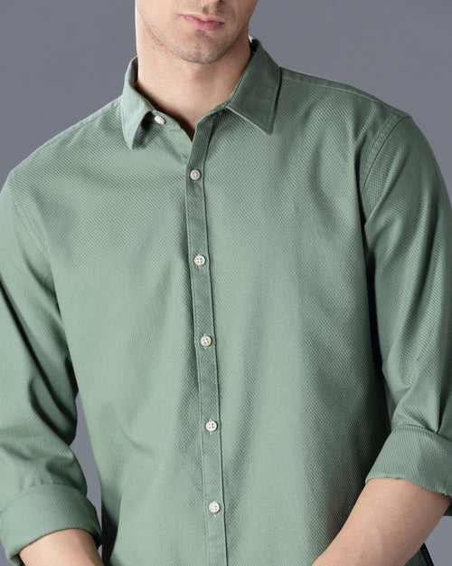 Green Self Design Dobby Casual Shirt