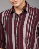 Men Comfort Slim Fit Vertical Striped Spread Collar Cotton Casual Shirt