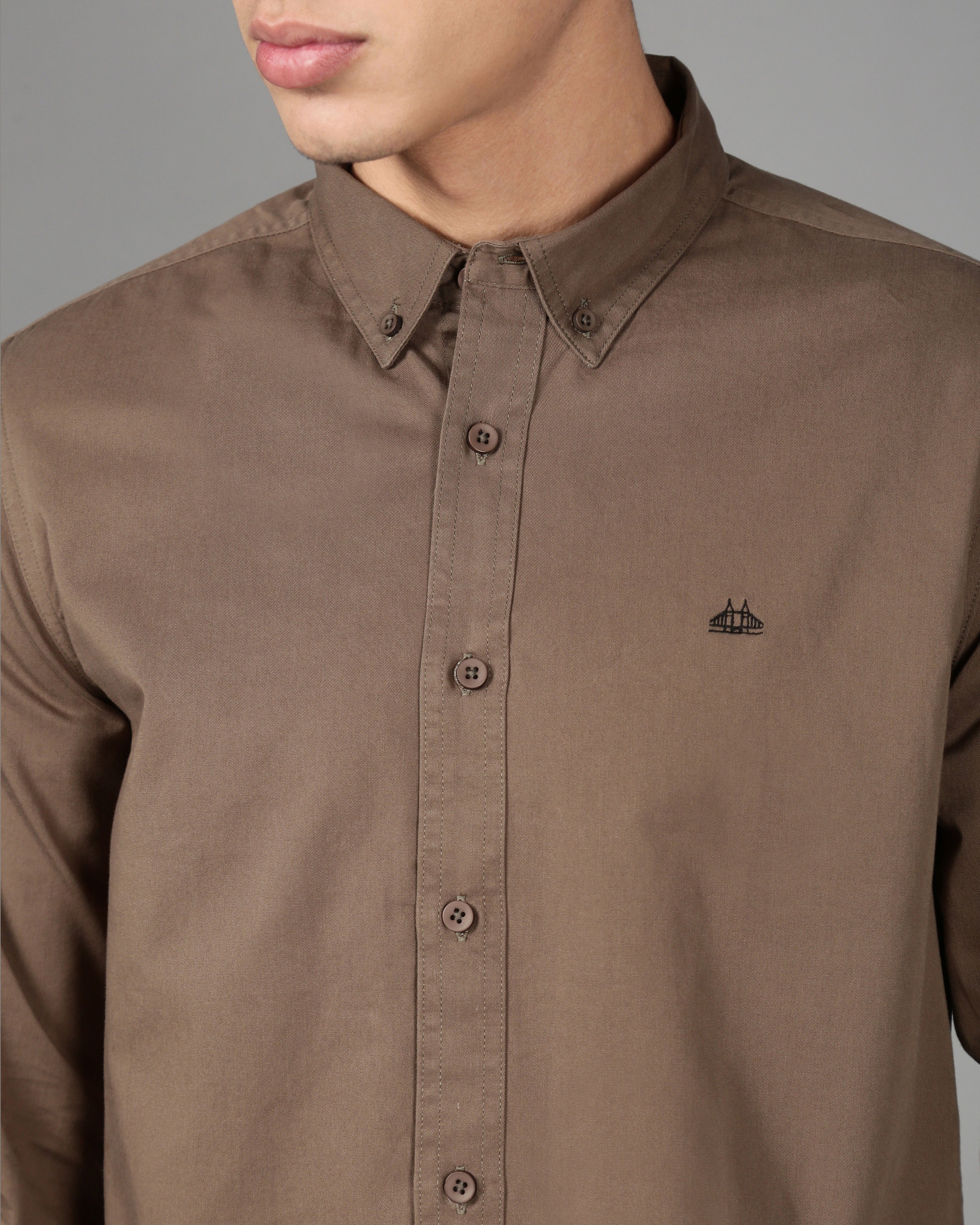 Men Smart Slim Fit Solid Button-Down Collar Cotton Casual Shirt