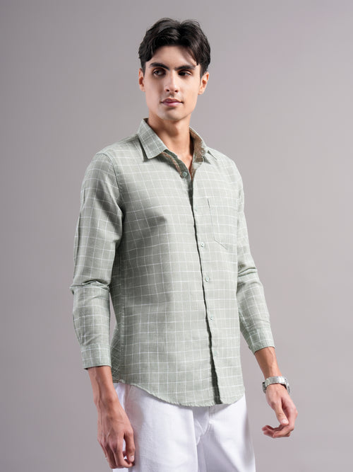 Men Smart Slim Fit Windowpane Checks Checked Casual Shirt