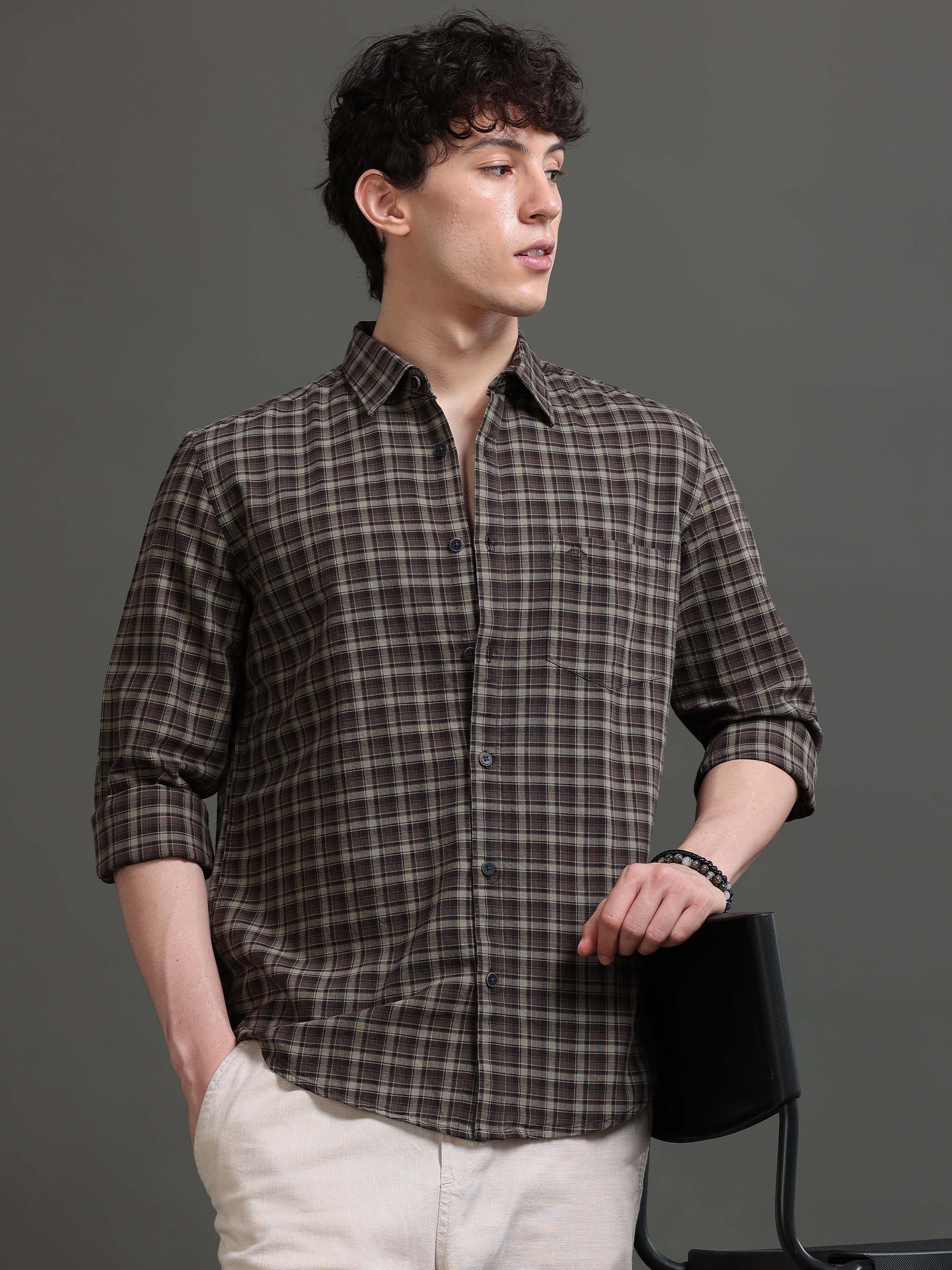 Men Smart Slim Fit Tartan Checks Checked Casual Shirt