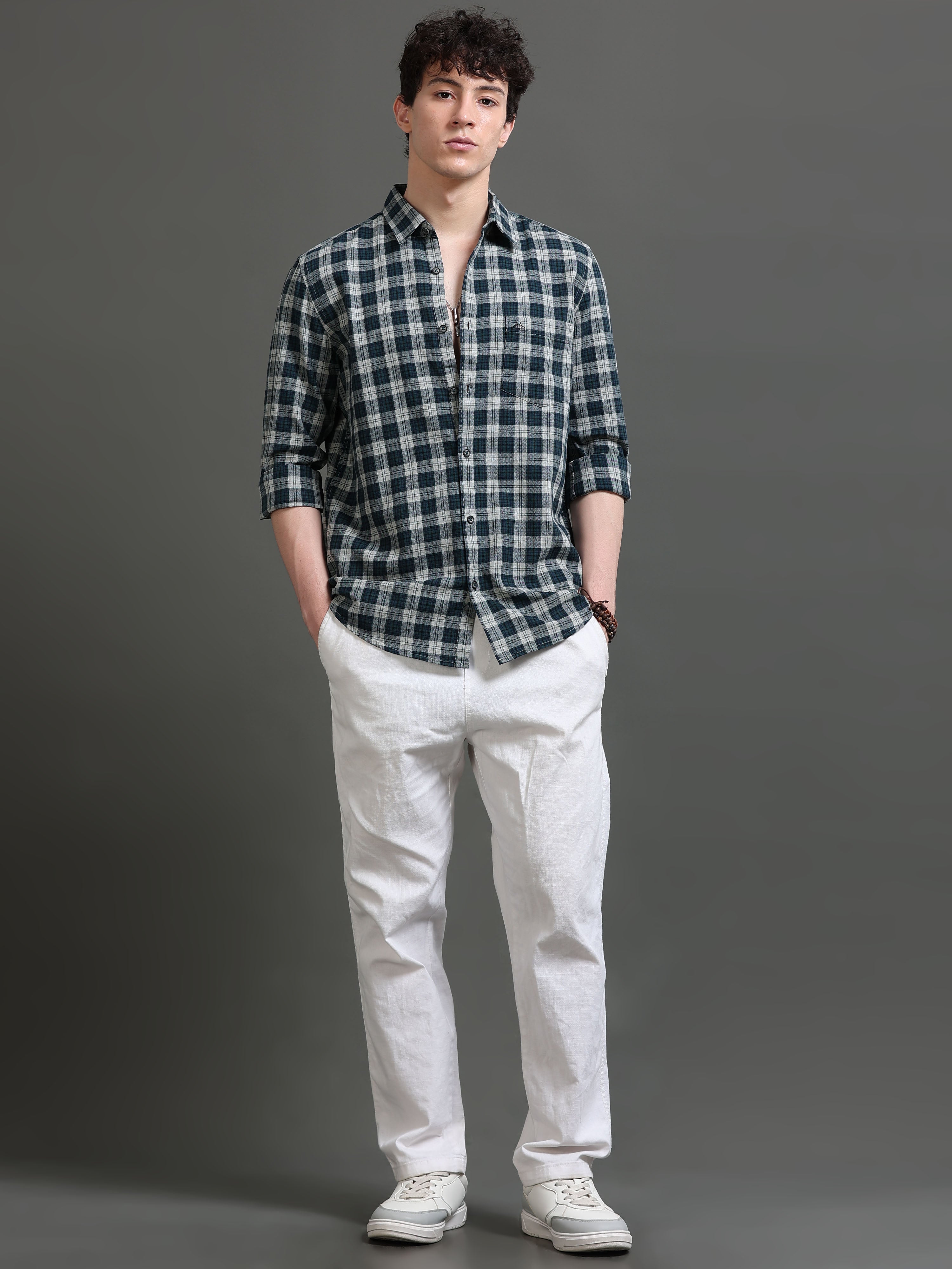 Men Smart Slim Fit Tartan Checks Checked Casual Shirt