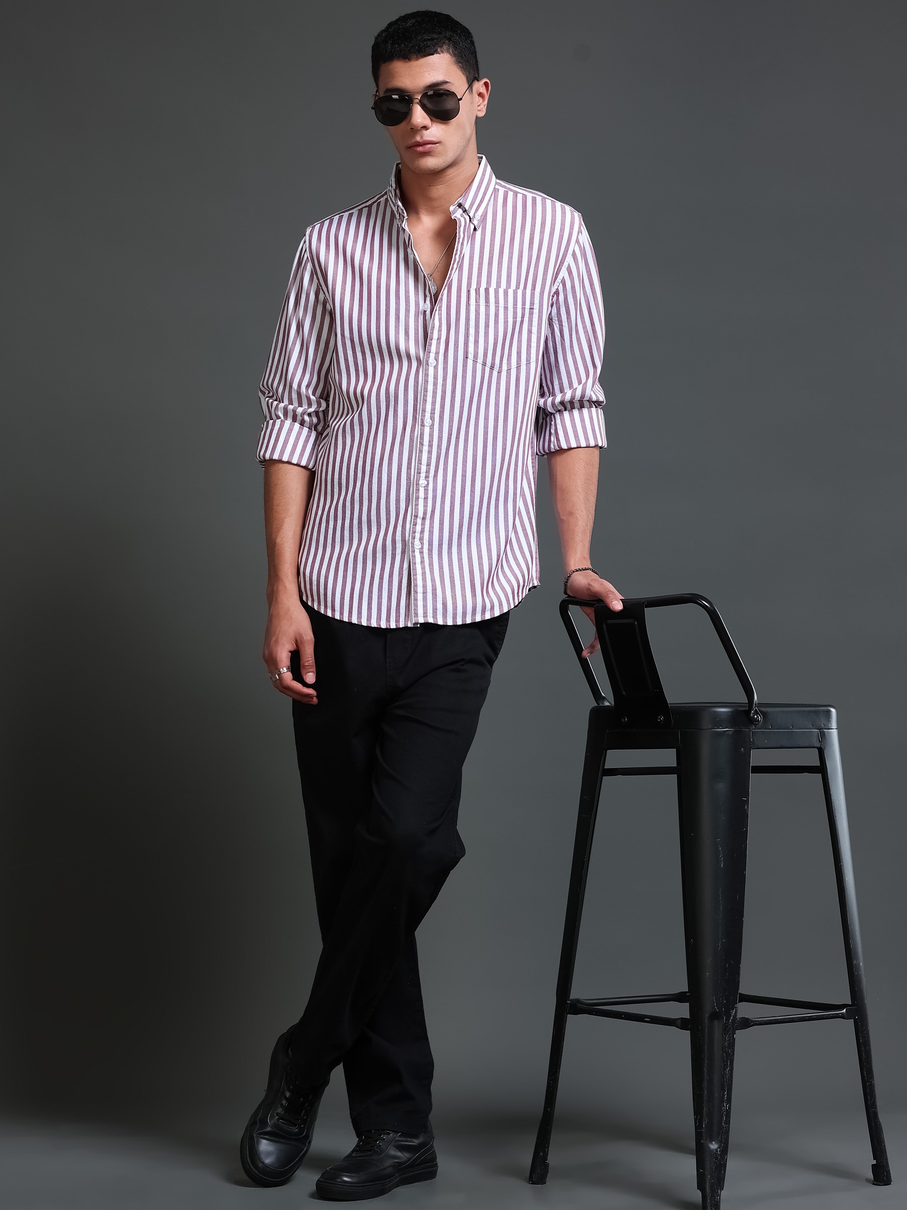 Men Stripes Red Shirts