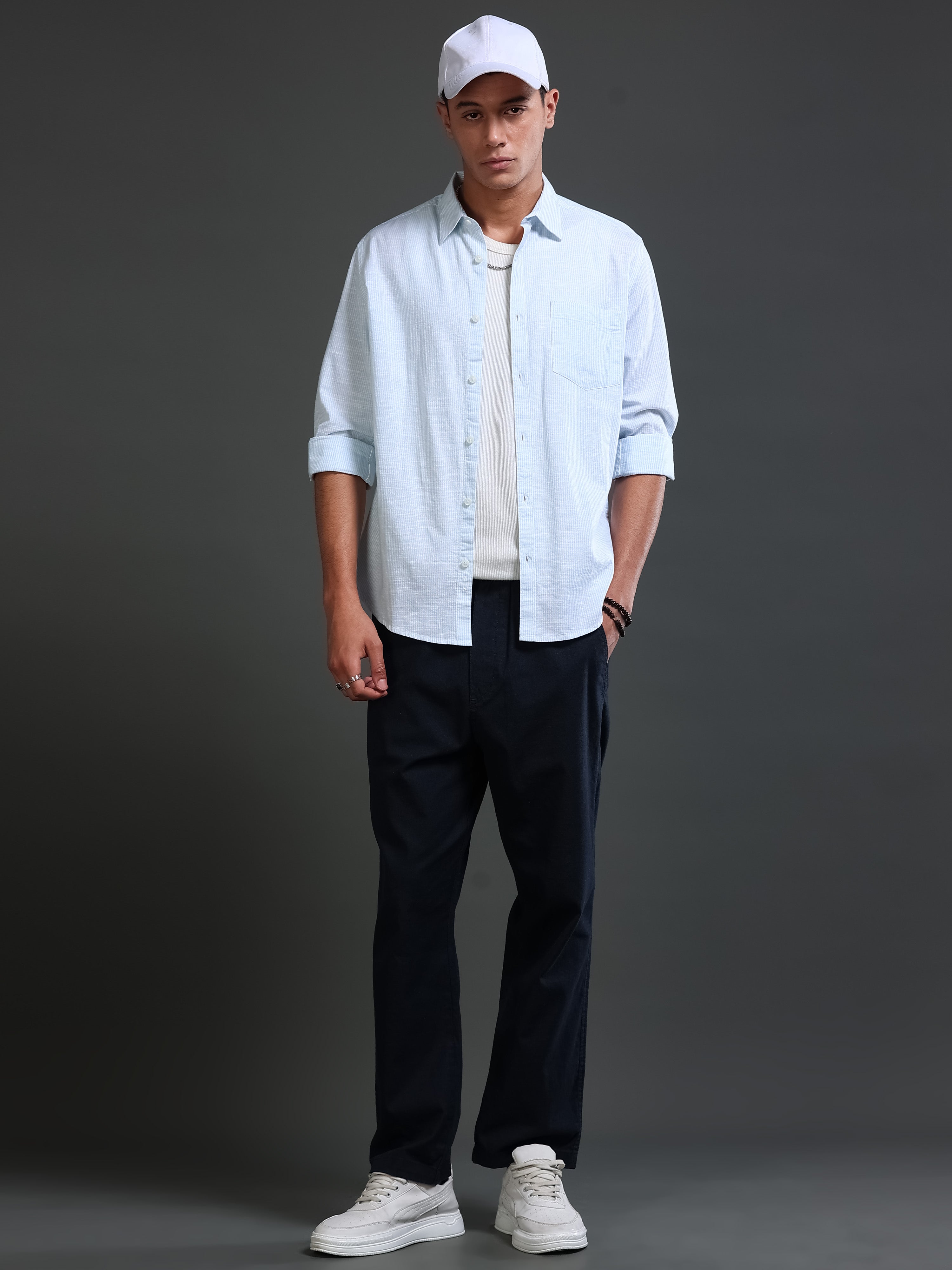 Men Stripes Blue Shirts