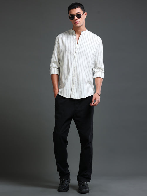 Men Stripes Cream Shirt