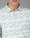 Men Smart Slim Fit Floral Printed Spread Collar Cotton Casual Shirt