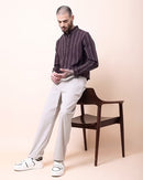 Men Comfort Button-Down Collar Vertical Striped Cotton Casual Shirt