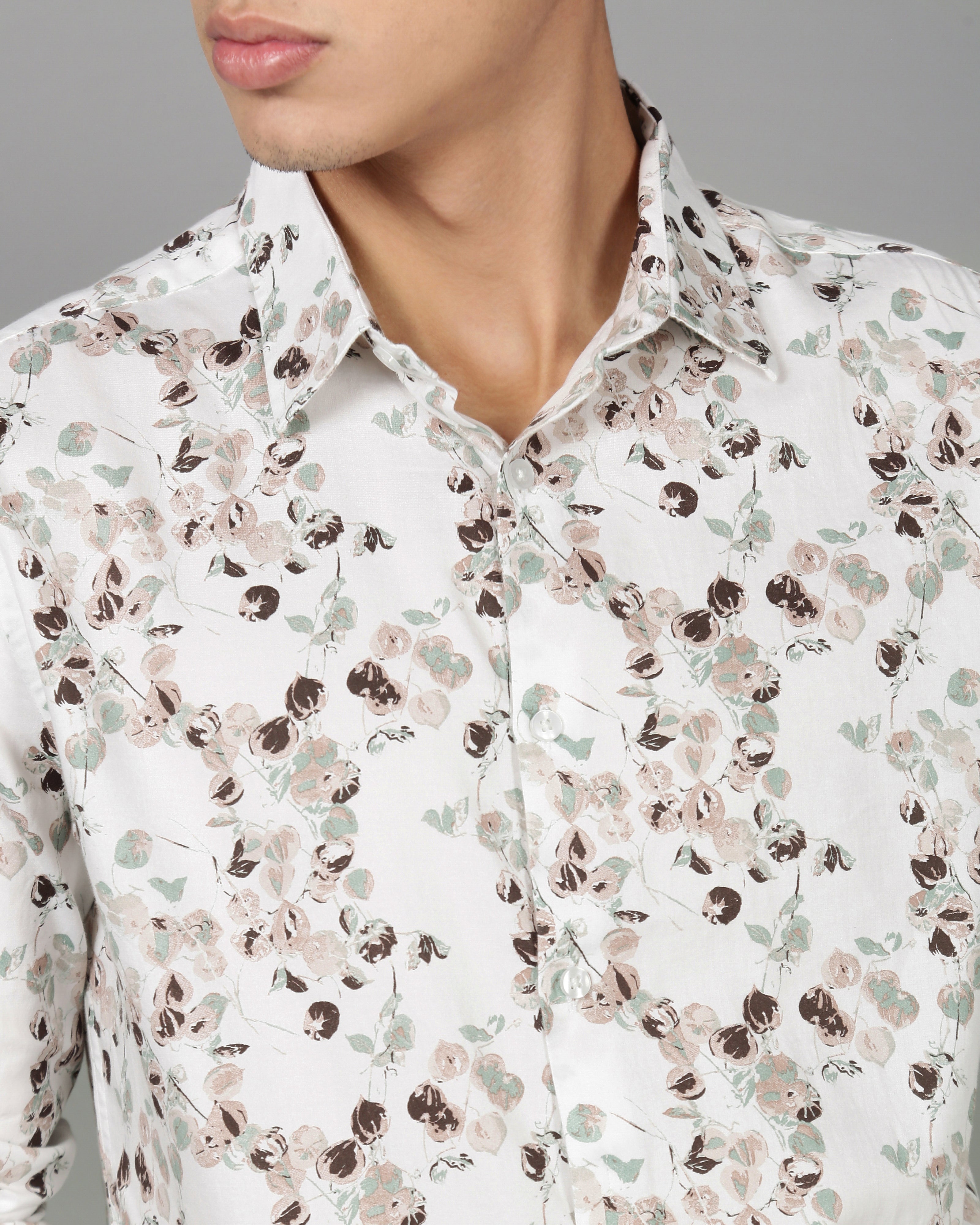 Men Smart Slim Fit Floral Printed Cotton Casual Shirt