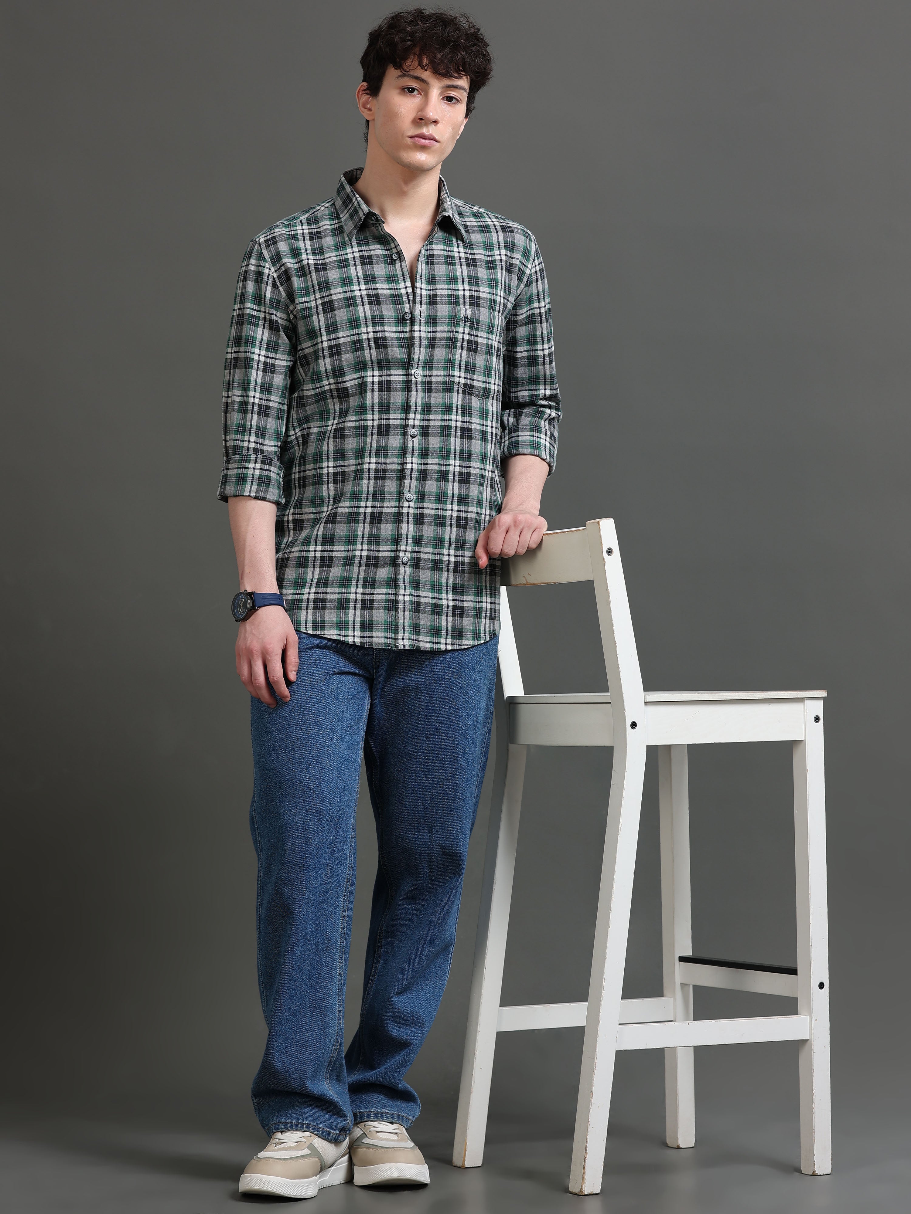Men Smart Slim Fit Tartan Checks Checked Casual Shirt