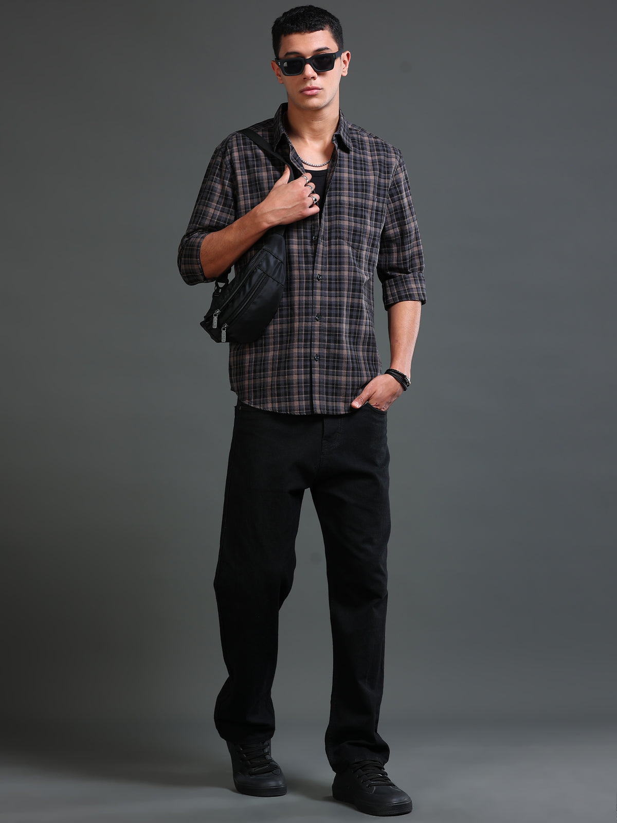 Men's Melange Twill BrownChecks Shirts