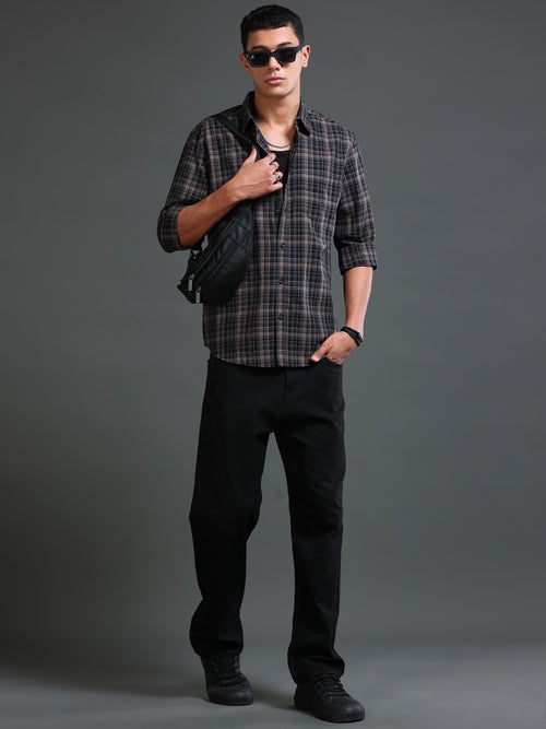 Men's Melange Twill BrownChecks Shirts