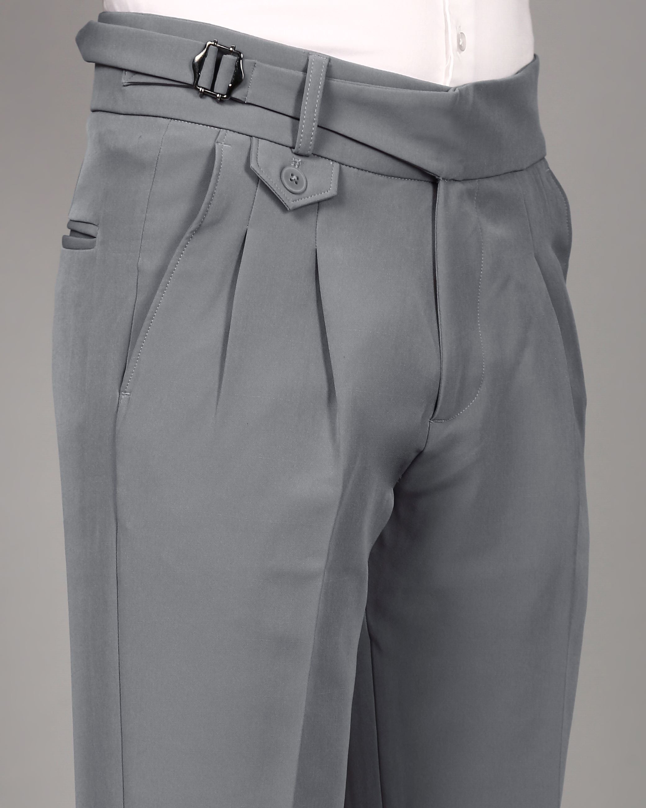 Men Smart Slim Fit Pleated Trousers