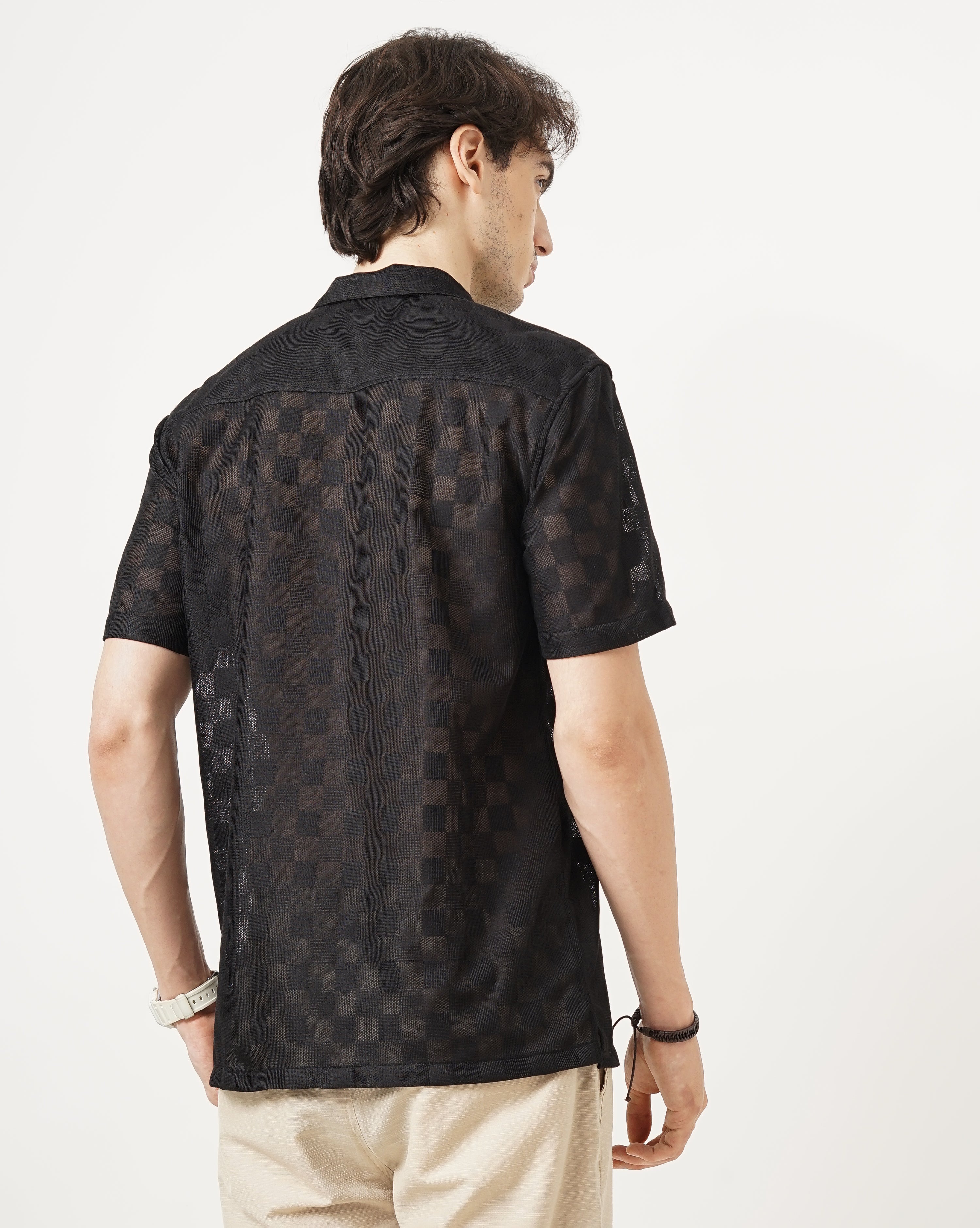 MEN'S REGULAR FIT SELF DESIGN SHIRT