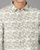 Men Smart Slim Fit Floral Printed Spread Collar Cotton Casual Shirt