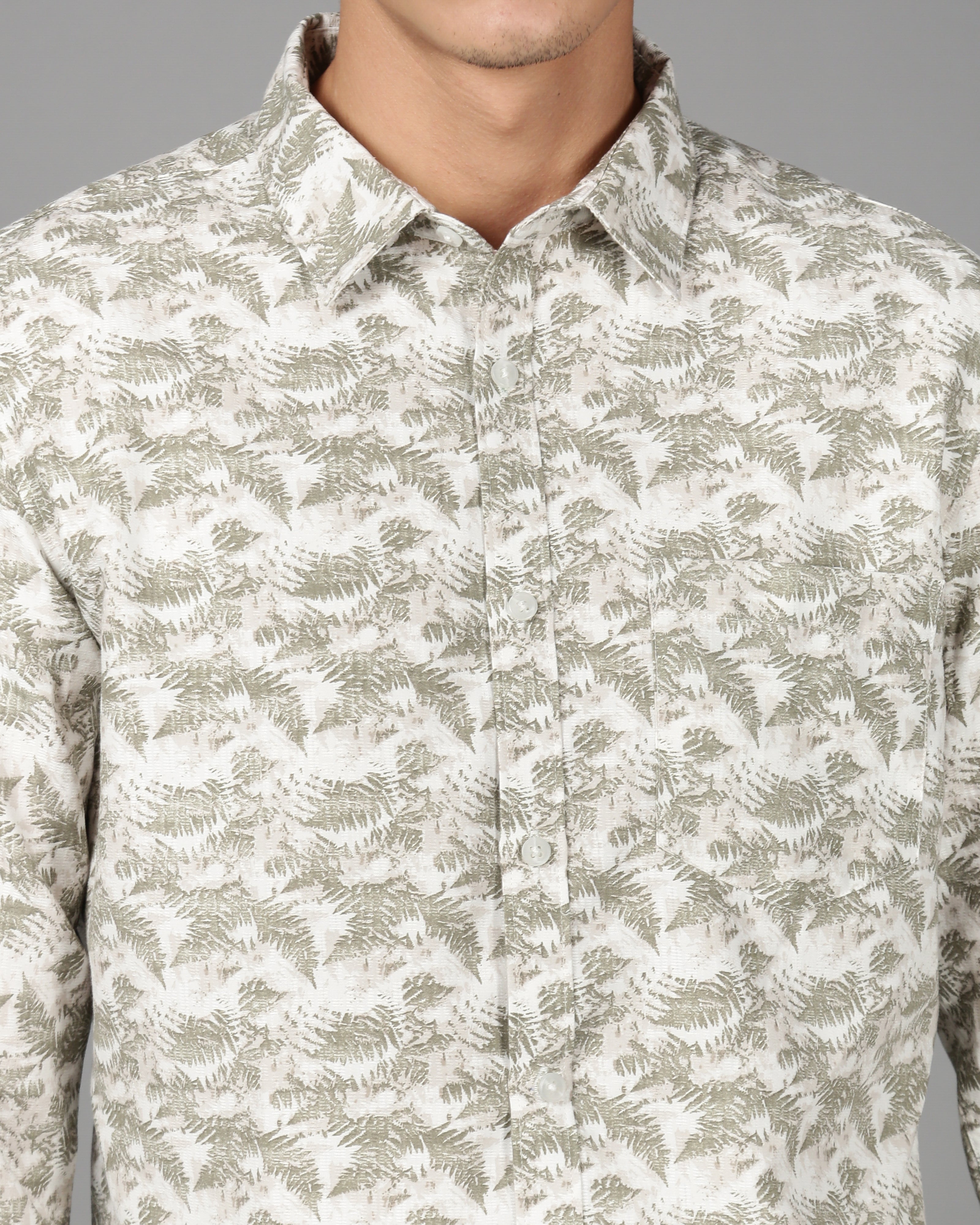 Men Smart Slim Fit Floral Printed Spread Collar Cotton Casual Shirt