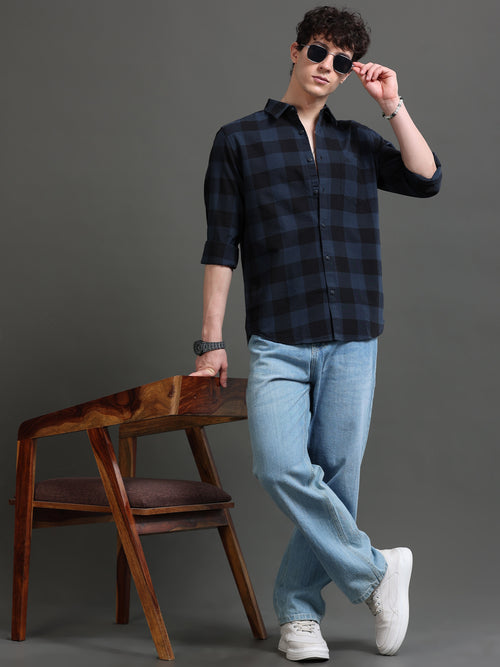 Men Smart Slim Fit Buffalo Checks Checked Casual Shirt