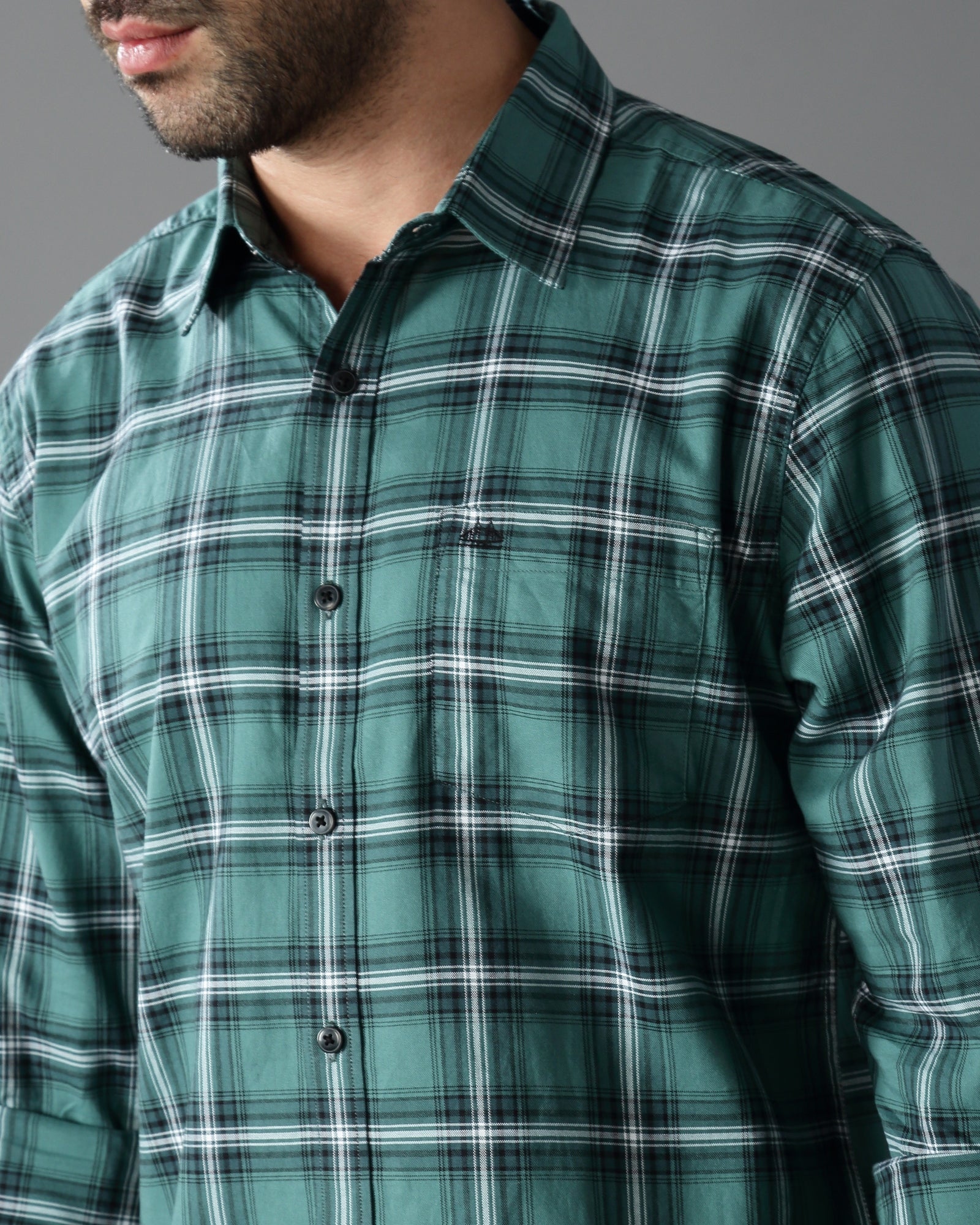 Green Slim fit Checks Casual Shirt