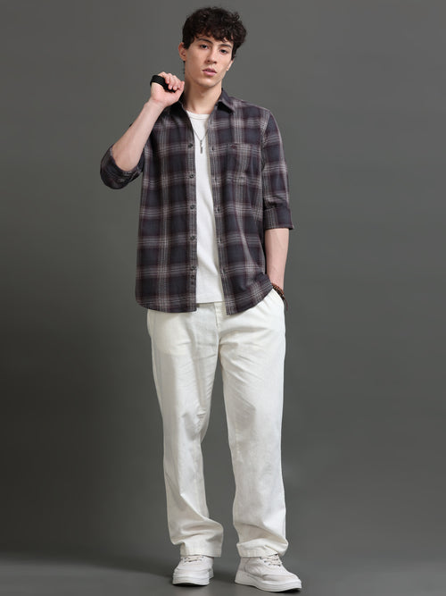 Men Smart Slim Fit Checked Casual Shirt