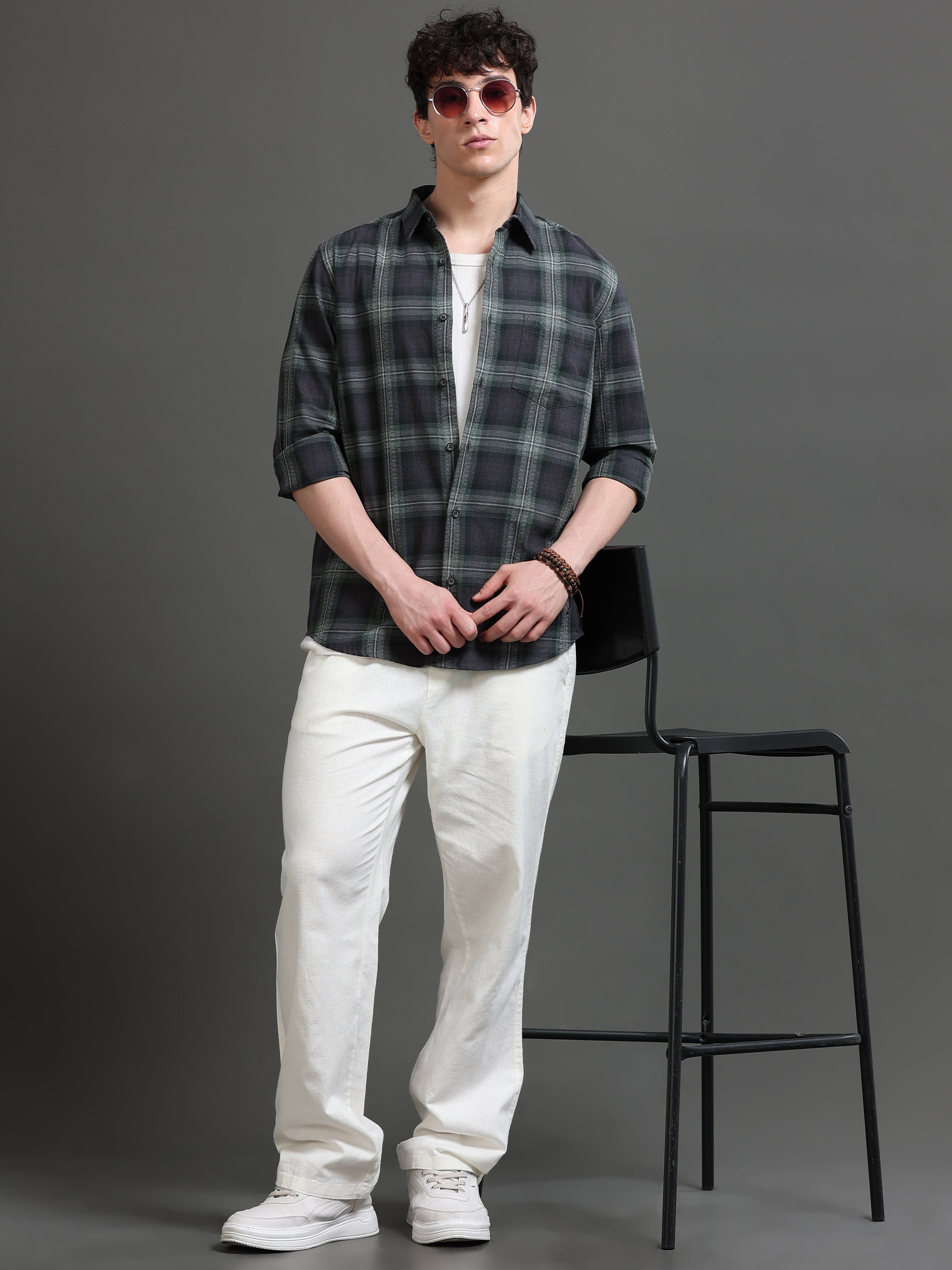 Men Smart Slim Fit Tartan Checks Checked Casual Shirt