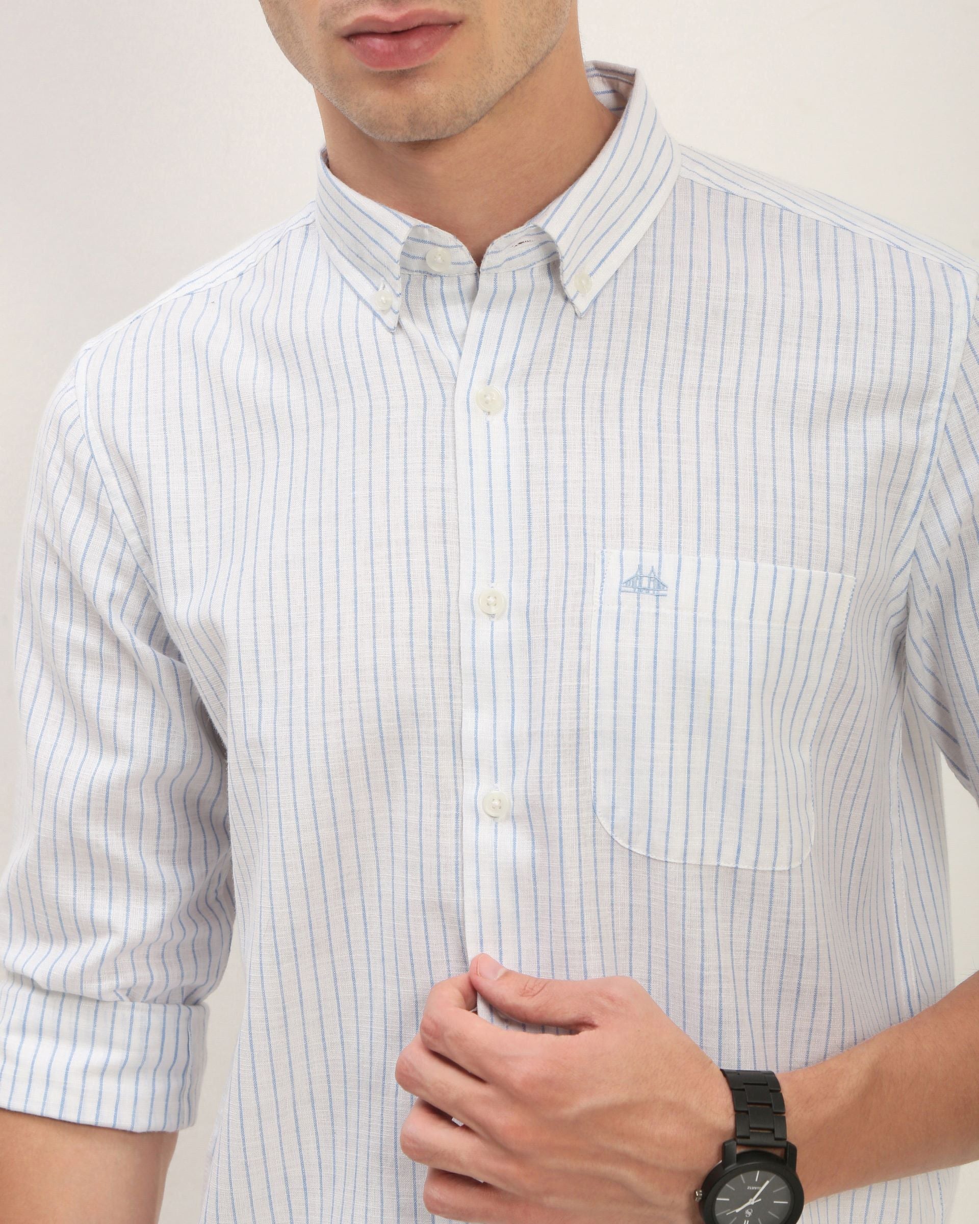 Smart Slim Fit Striped Button-Down Collar Cotton Casual Shirt