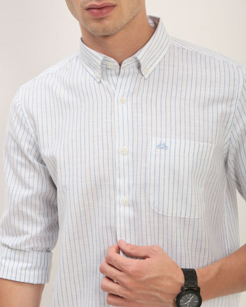 Smart Slim Fit Striped Button-Down Collar Cotton Casual Shirt