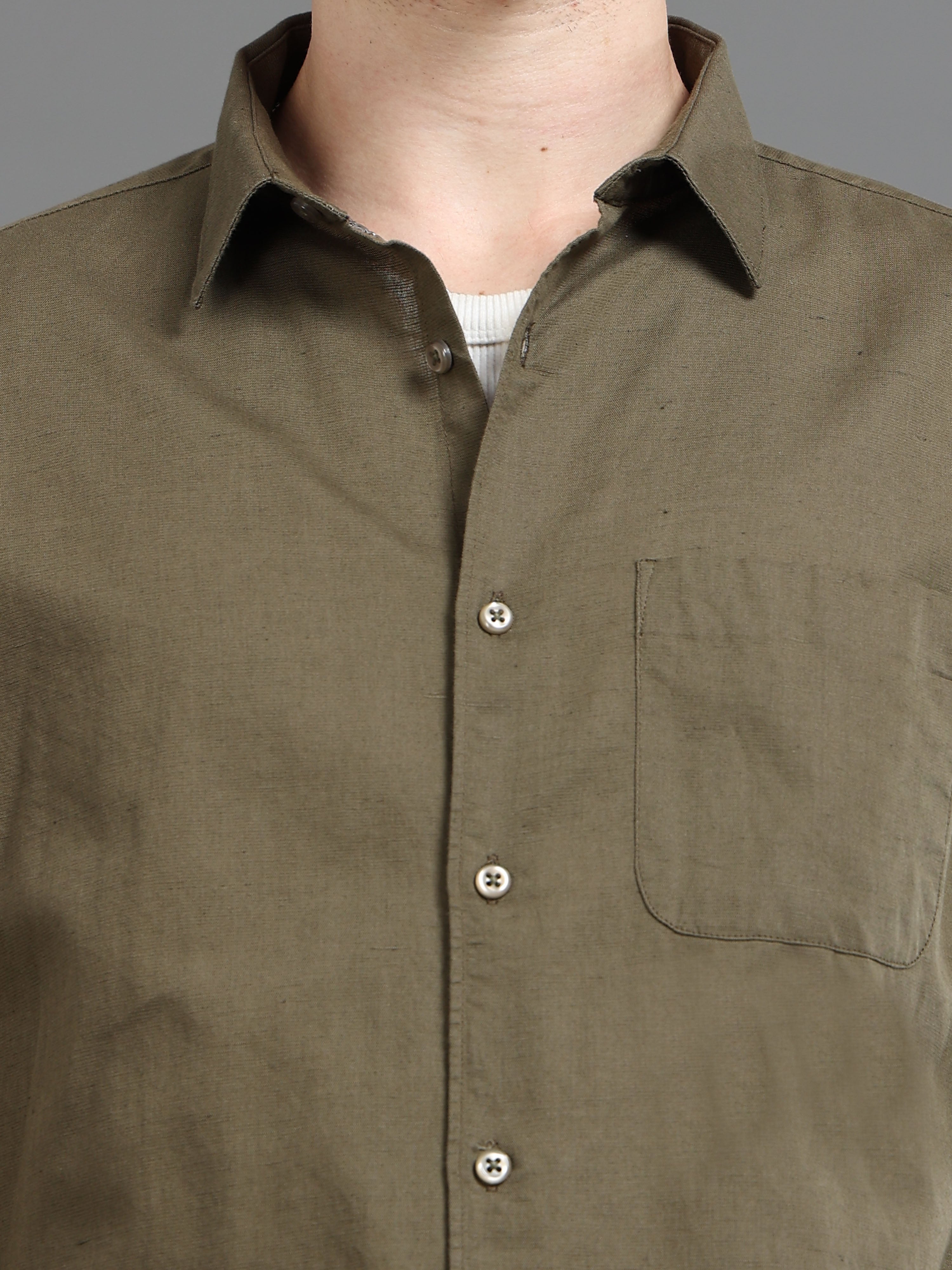 Men Smart Cotton Linen Slim Fit Shirt