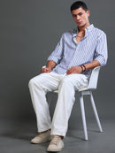 Men Stripes Navy Shirts