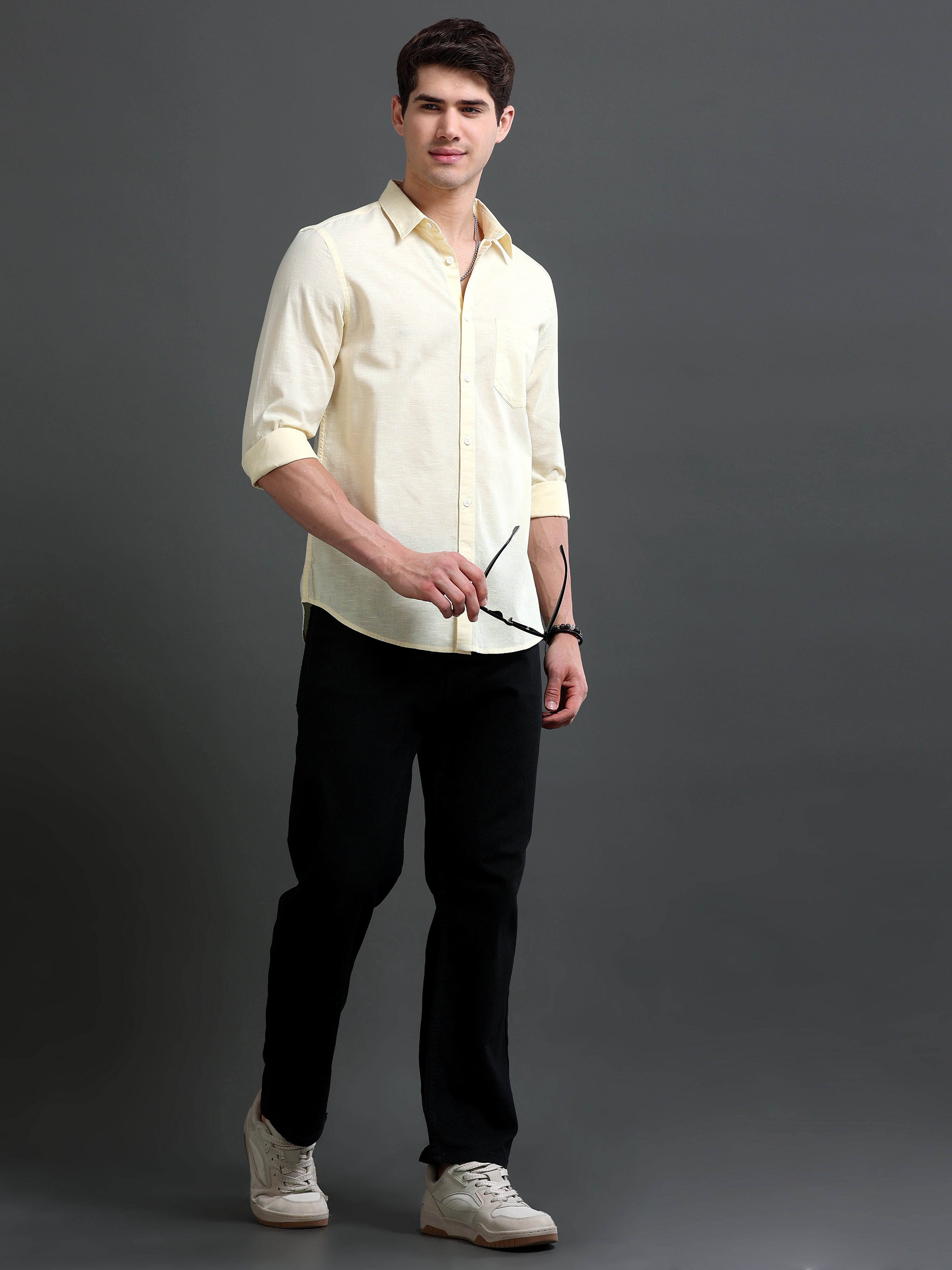 Men's Slub Slim Fit Solid Shirt