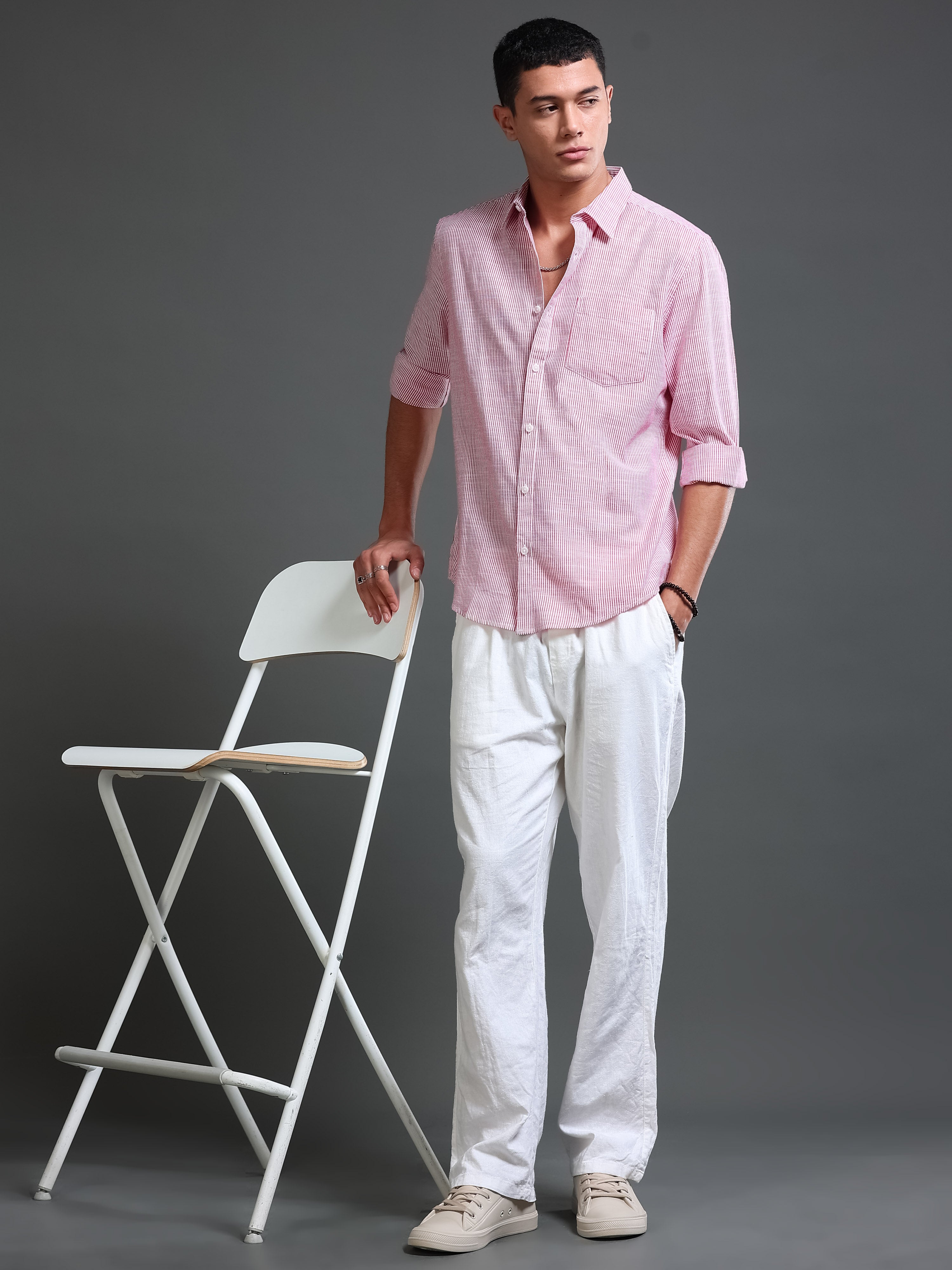 Men Stripes Red Shirts