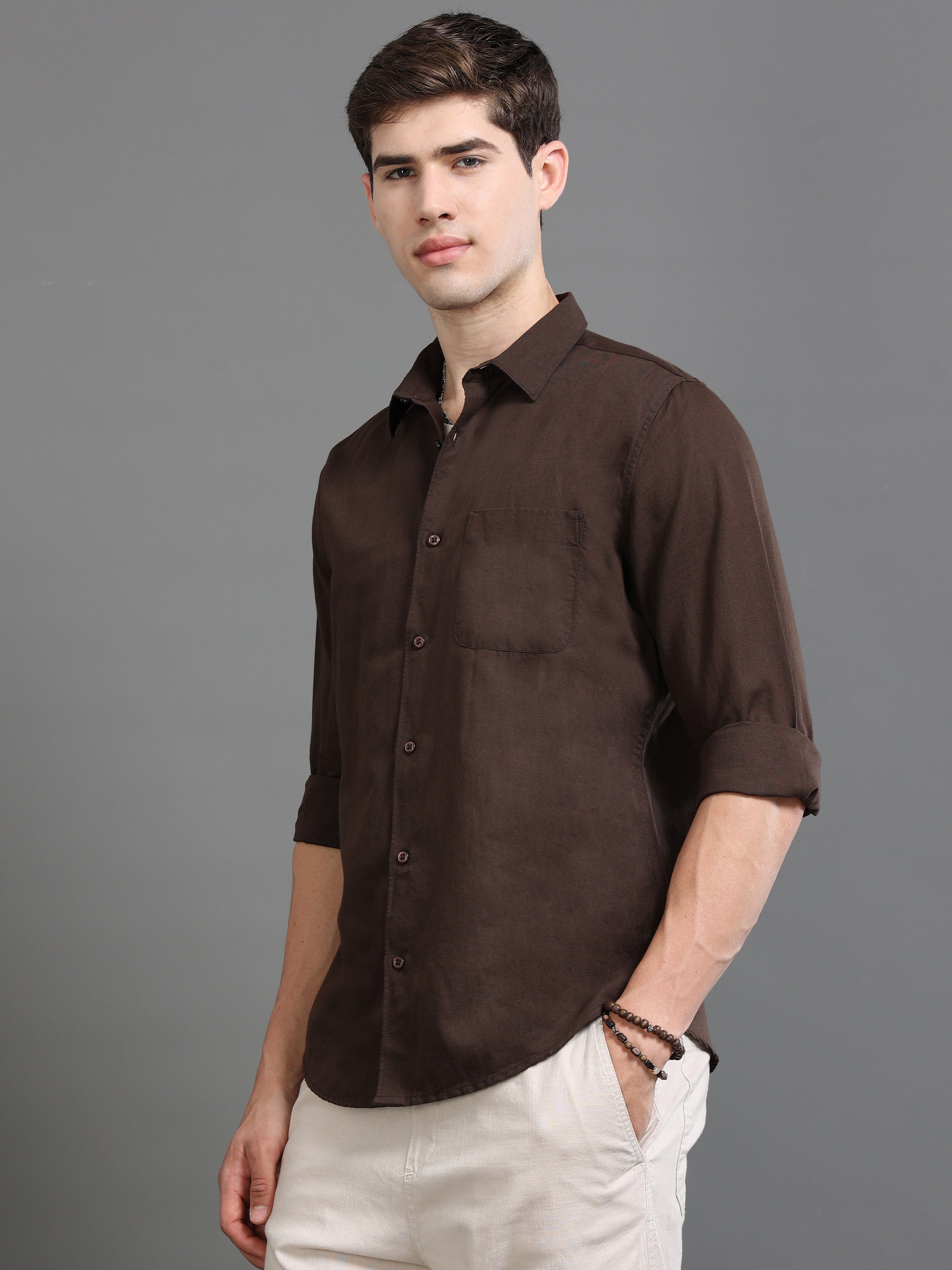 Men Smart Cotton Linen Slim Fit Shirt