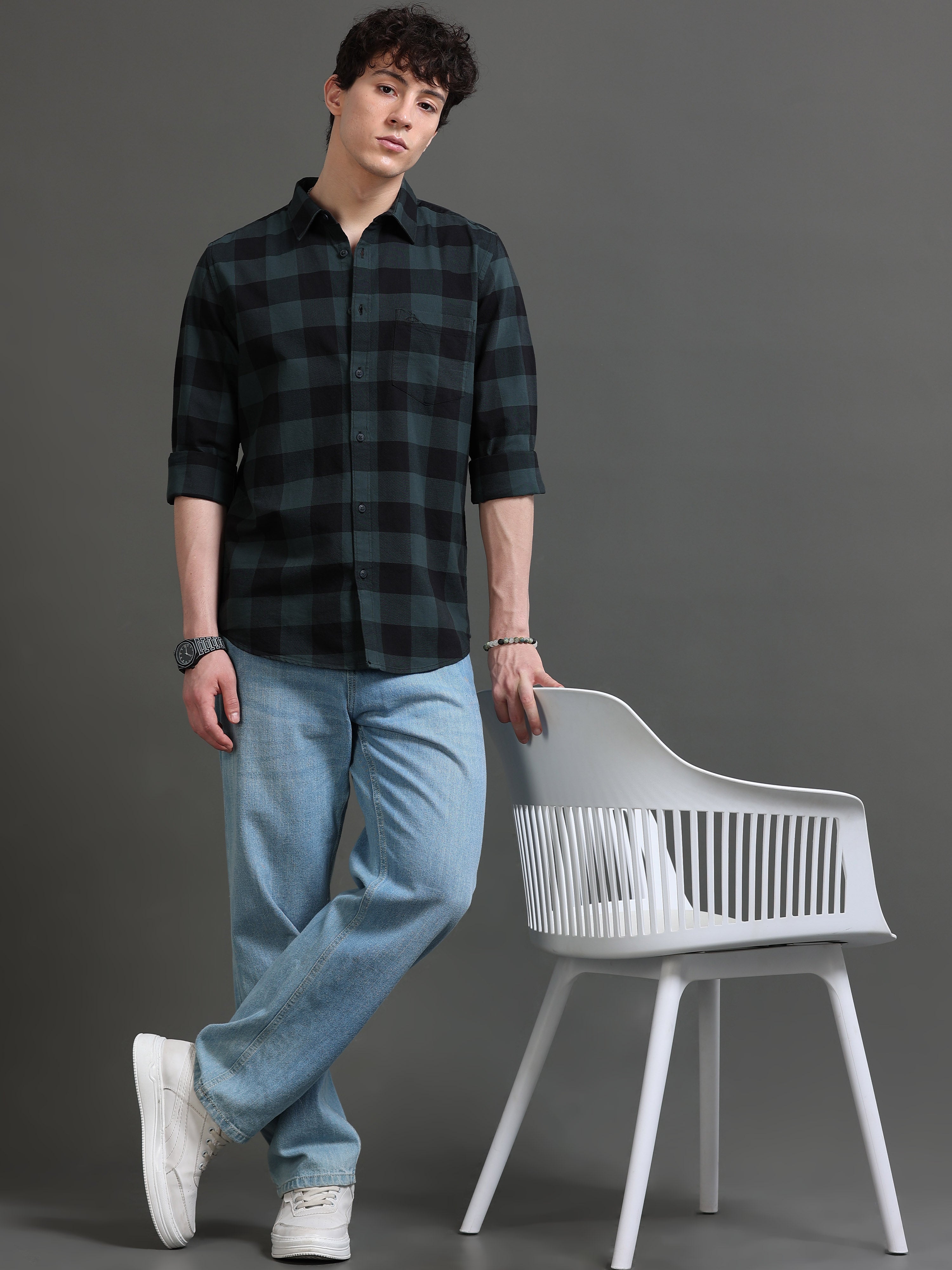 Men Smart Slim Fit Buffalo Checks Checked Casual Shirt