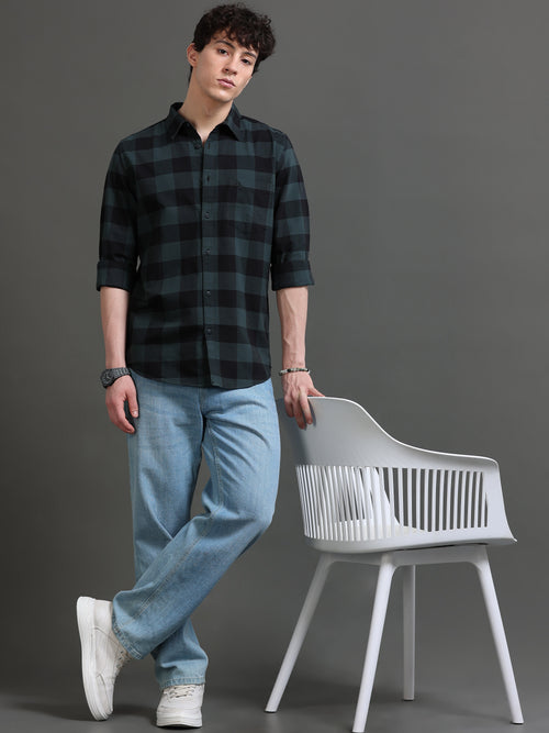 Men Smart Slim Fit Buffalo Checks Checked Casual Shirt