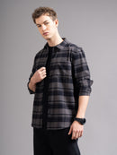 Men Smart Relaxed Fit Checked Spread Collar Cotton Casual Shirt