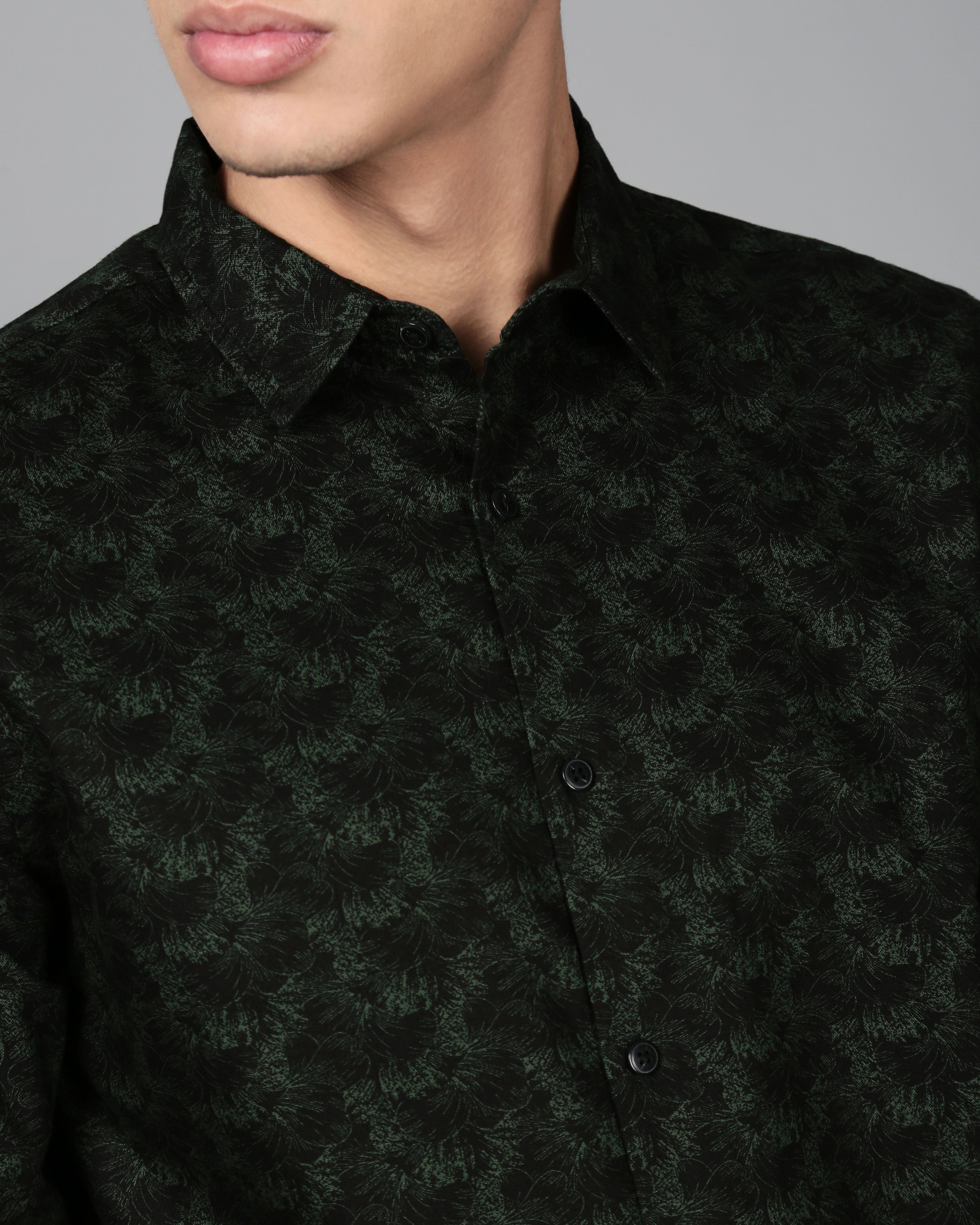 Smart Slim Fit Floral Printed Spread Collar Cotton Casual Shirt