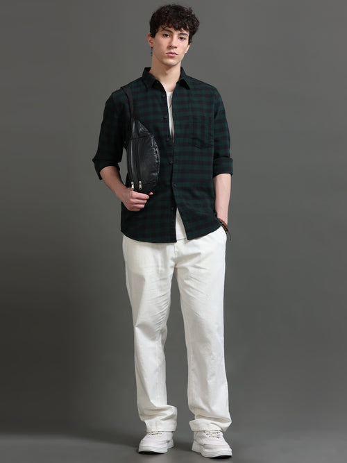 Men Smart Slim Fit Buffalo Checks Checked Casual Shirt